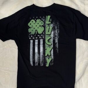 Hanes Black Tee with Green Clover Graphic